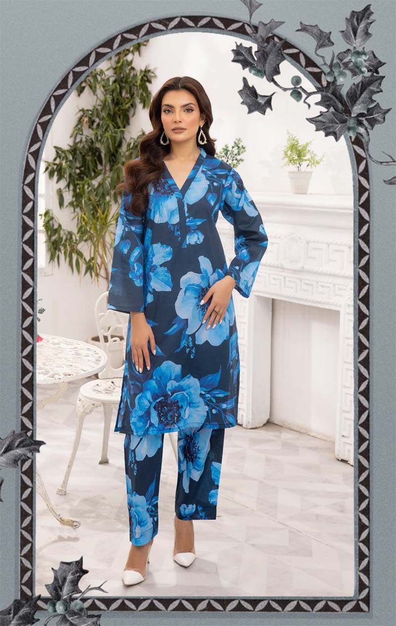 Floral Printed 2 Piece Lawn Co-ords Outfit Set D5 - Desi Posh