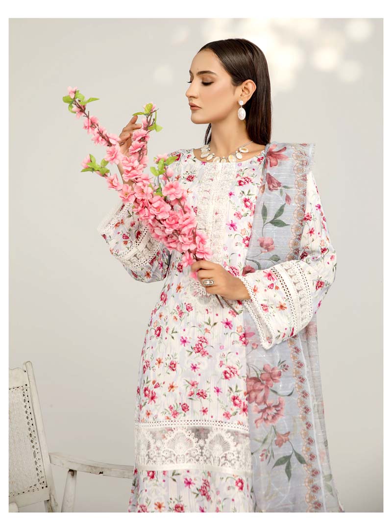 Sehar Floral Eid Suit With Digital Print Net Dupatta SHR8 - Desi Posh