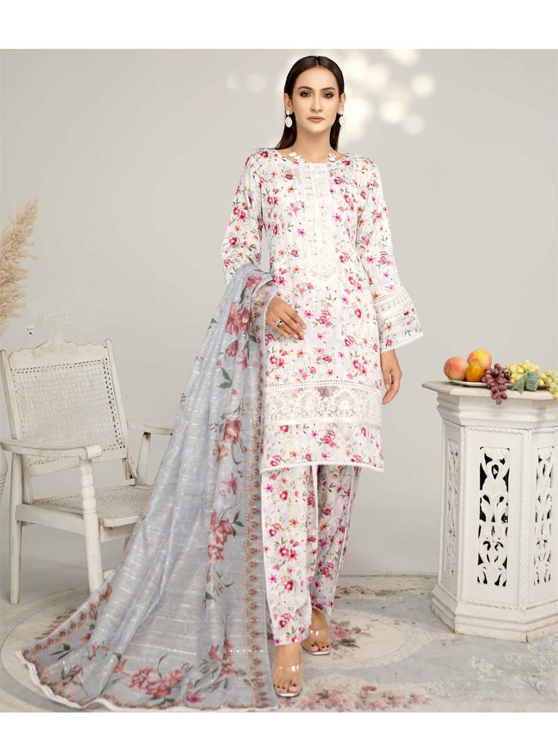 Sehar Floral Eid Suit With Digital Print Net Dupatta SHR8 - Desi Posh