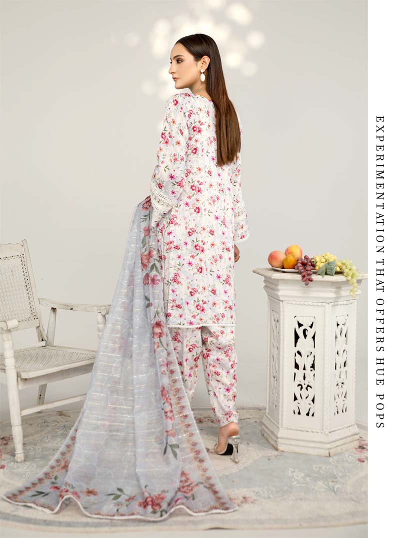 Sehar Floral Eid Suit With Digital Print Net Dupatta SHR8 - Desi Posh