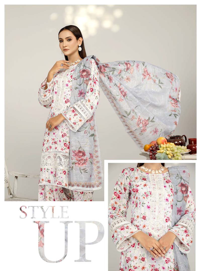 Sehar Floral Eid Suit With Digital Print Net Dupatta SHR8 - Desi Posh