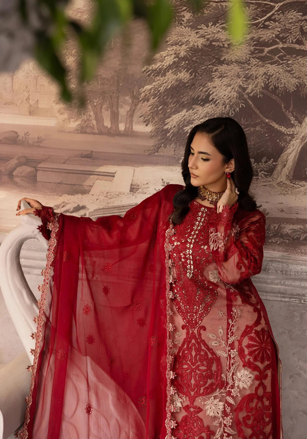 Maria B Inspired Mbroidered 3 Piece Wedding Outfit Maroon