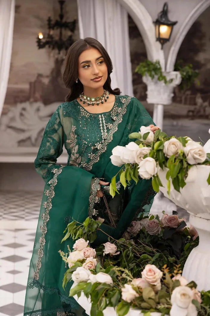 Maria B Inspired Mbroidered 3 Piece Wedding Outfit Green
