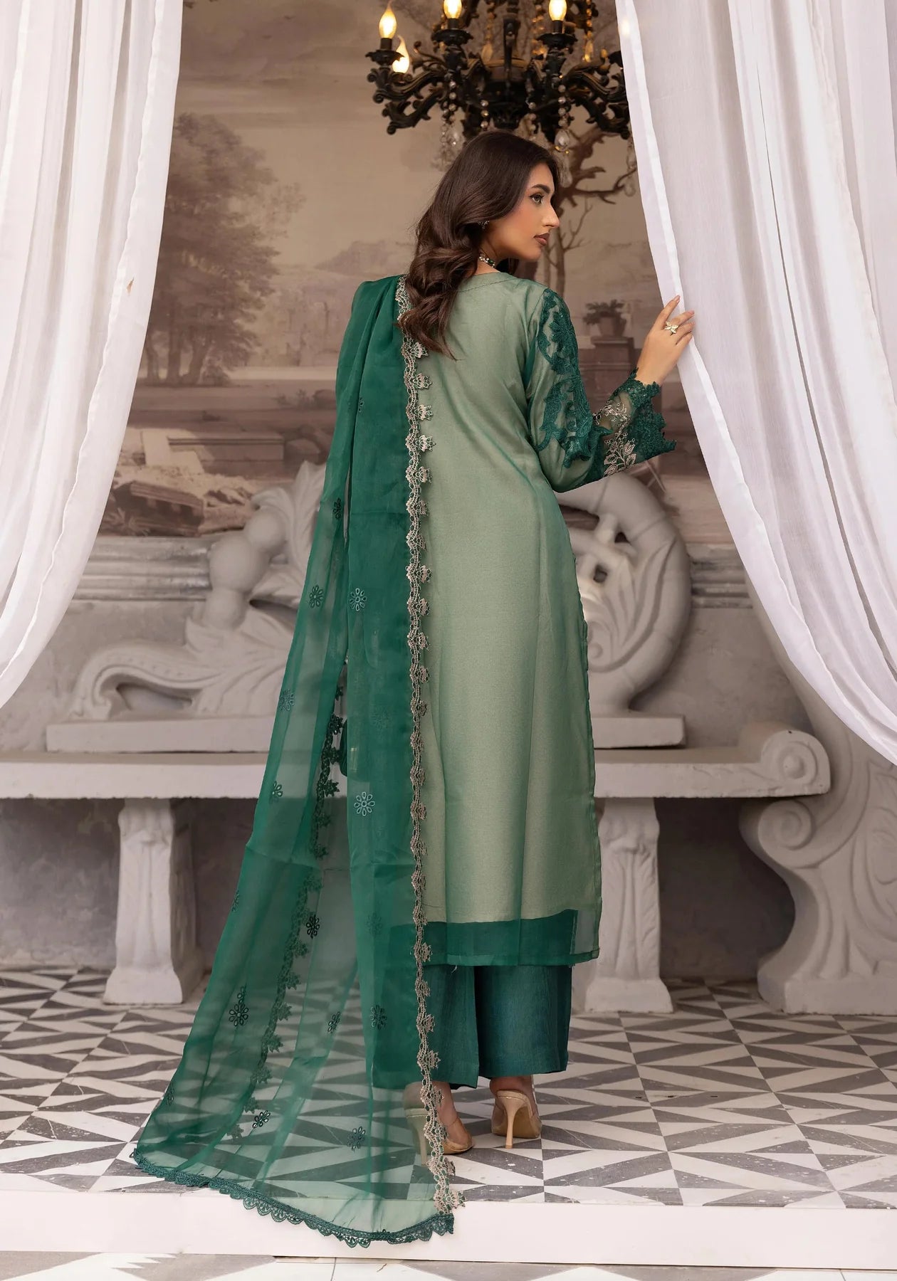 Maria B Inspired Mbroidered 3 Piece Wedding Outfit Green