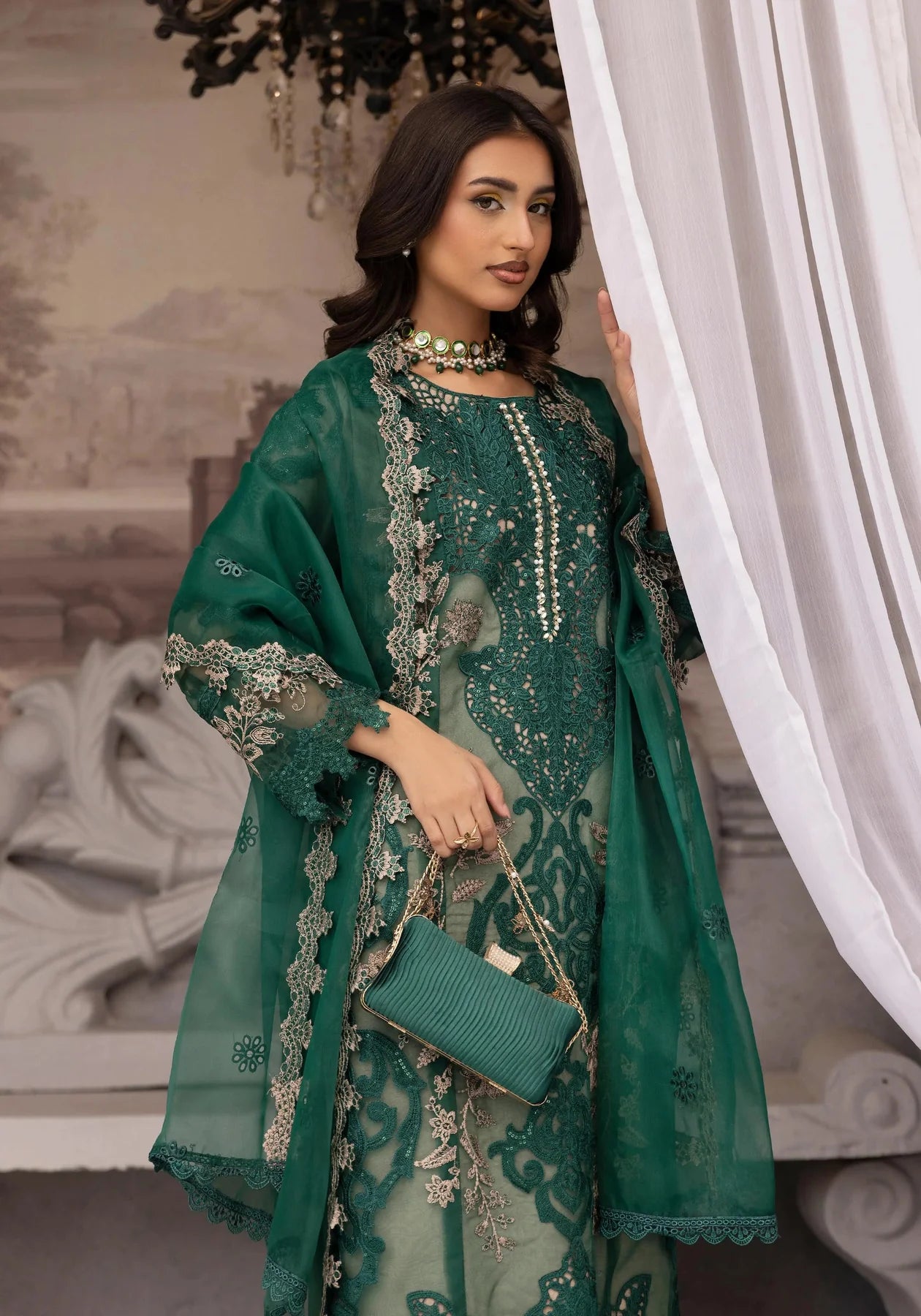 Maria B Inspired Mbroidered 3 Piece Wedding Outfit Green