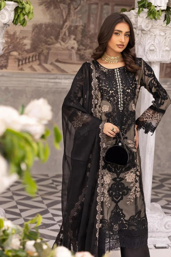 Maria B Inspired Mbroidered 3 Piece Wedding Outfit Black