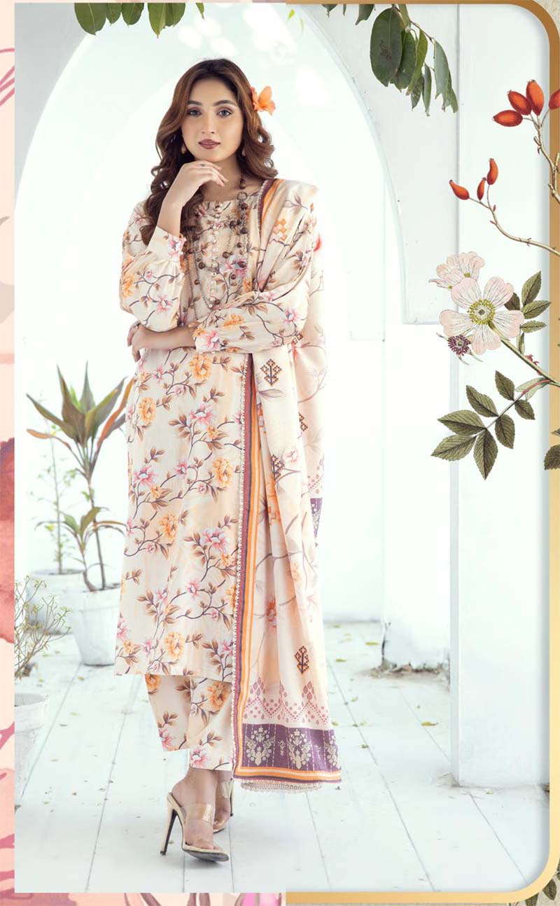 S Prints Dhanak 3 Piece Winter Outfit With Shawl LP01 - Desi Posh