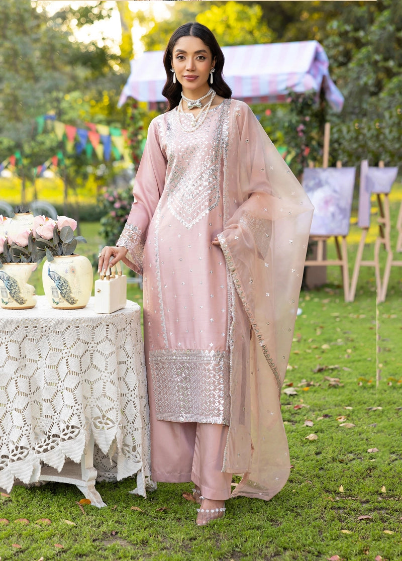 Sapphire inspired Viscose Silk 3 Piece Pink Party Outfit