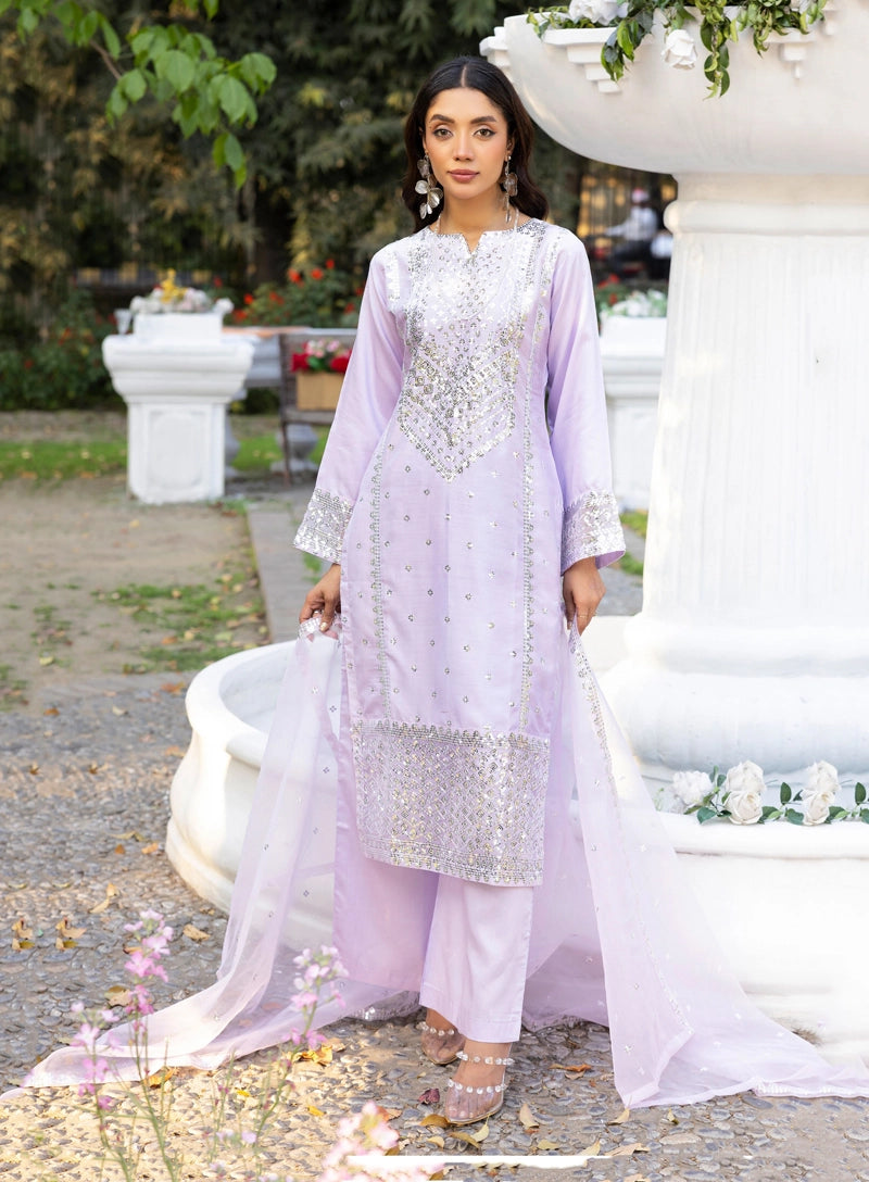 Sapphire inspired Viscose Silk 3 Piece Lilac Party Outfit - Desi Posh