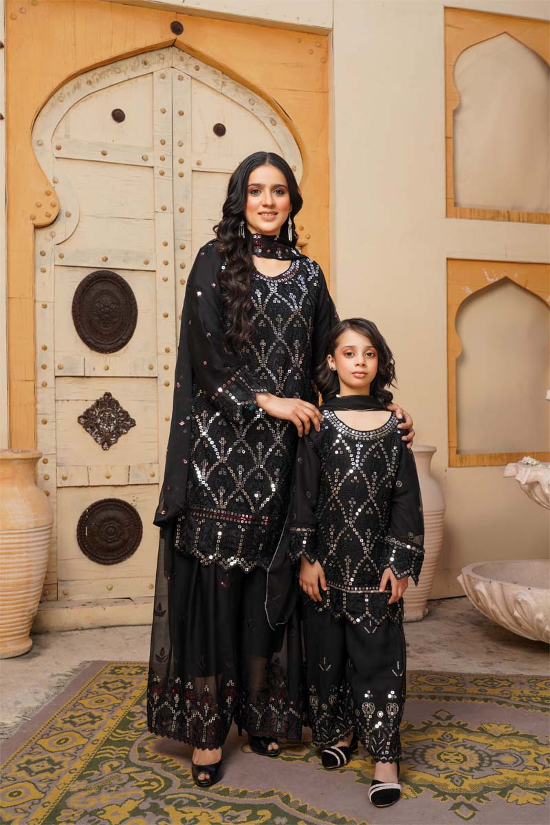 Desi Posh Mummy & Me Black 3 Piece Kids Eid Outfit - Desi Posh