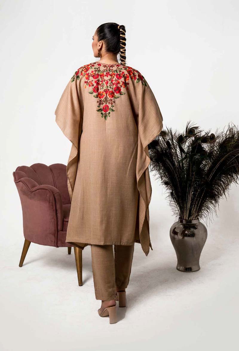 Amelia Karandi 2 Piece Winter Kaftan Outfit Beige - Desi Posh