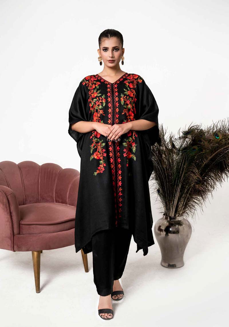 Amelia Karandi 2 Piece Winter Kaftan Outfit Black - Desi Posh