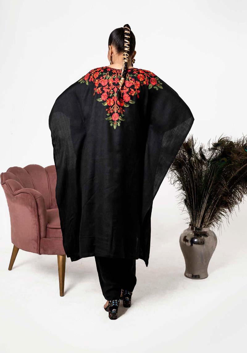 Amelia Karandi 2 Piece Winter Kaftan Outfit Black - Desi Posh