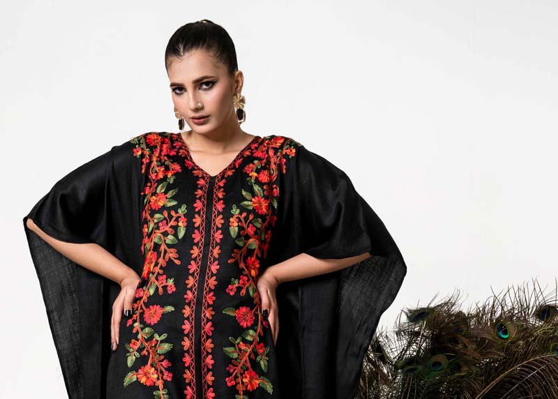 Amelia Karandi 2 Piece Winter Kaftan Outfit Black - Desi Posh