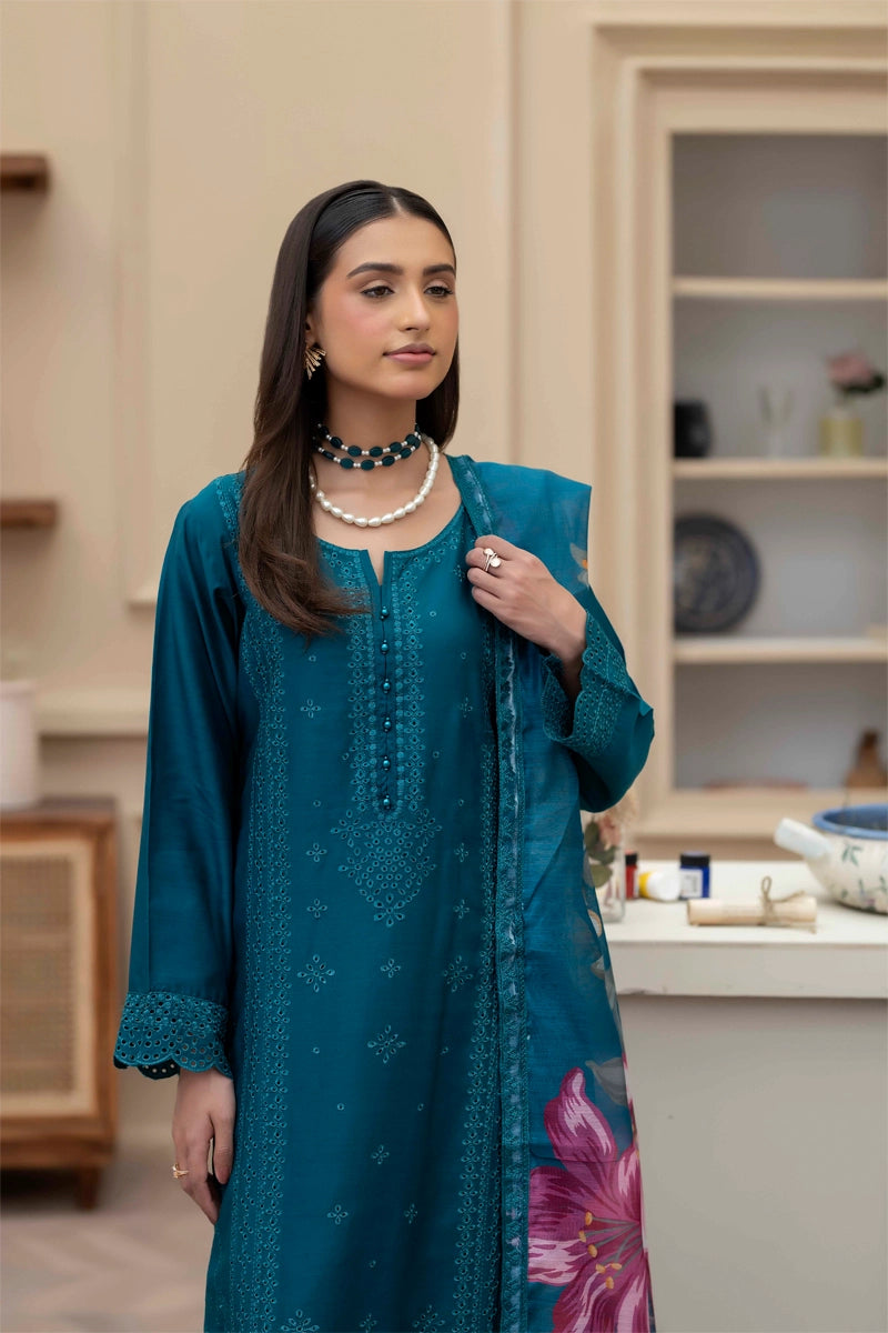 Sana Safinaz Inspired Viscose Teal Green Chikan Kari Mummy & Me Ladies Eid Outfit - Desi Posh