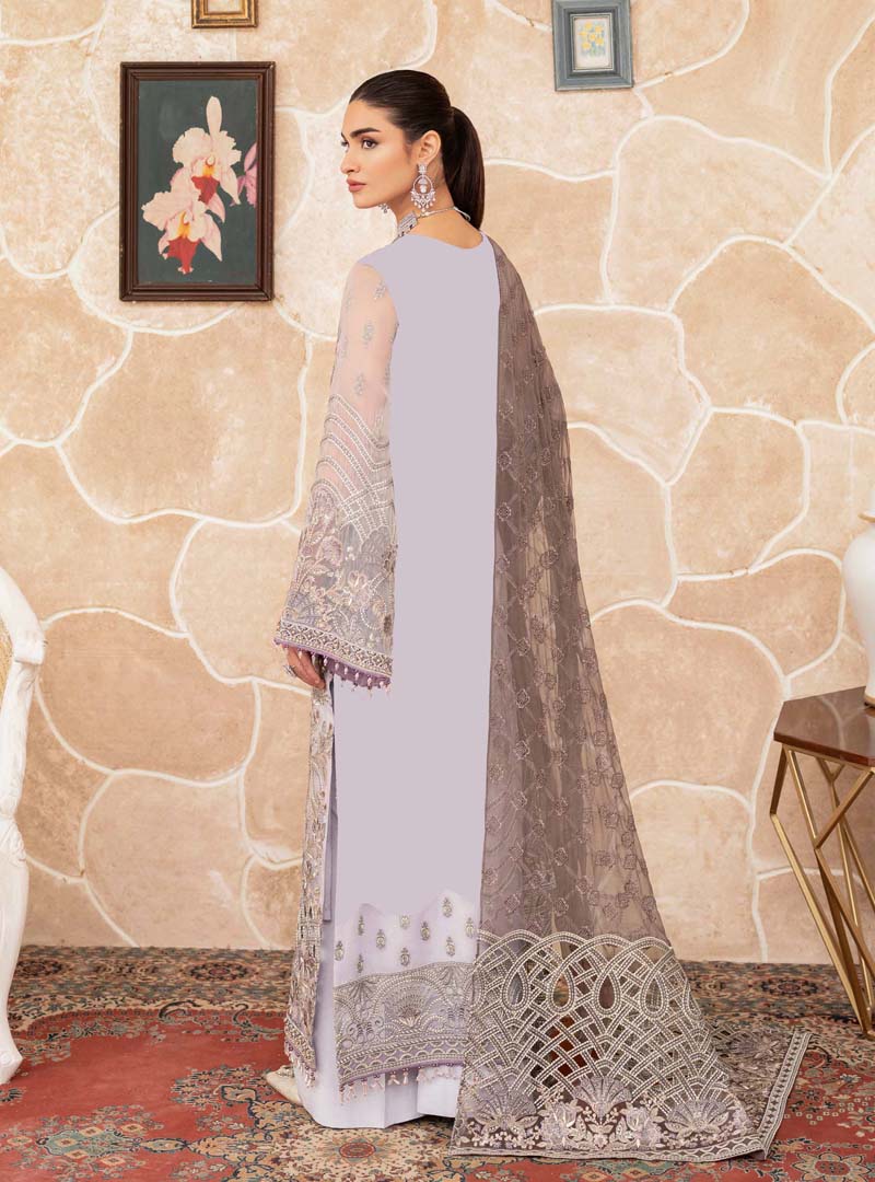 Flossie Pastel Garb Ladies Embroidered Chiffon Readymade Suit - Desi Posh