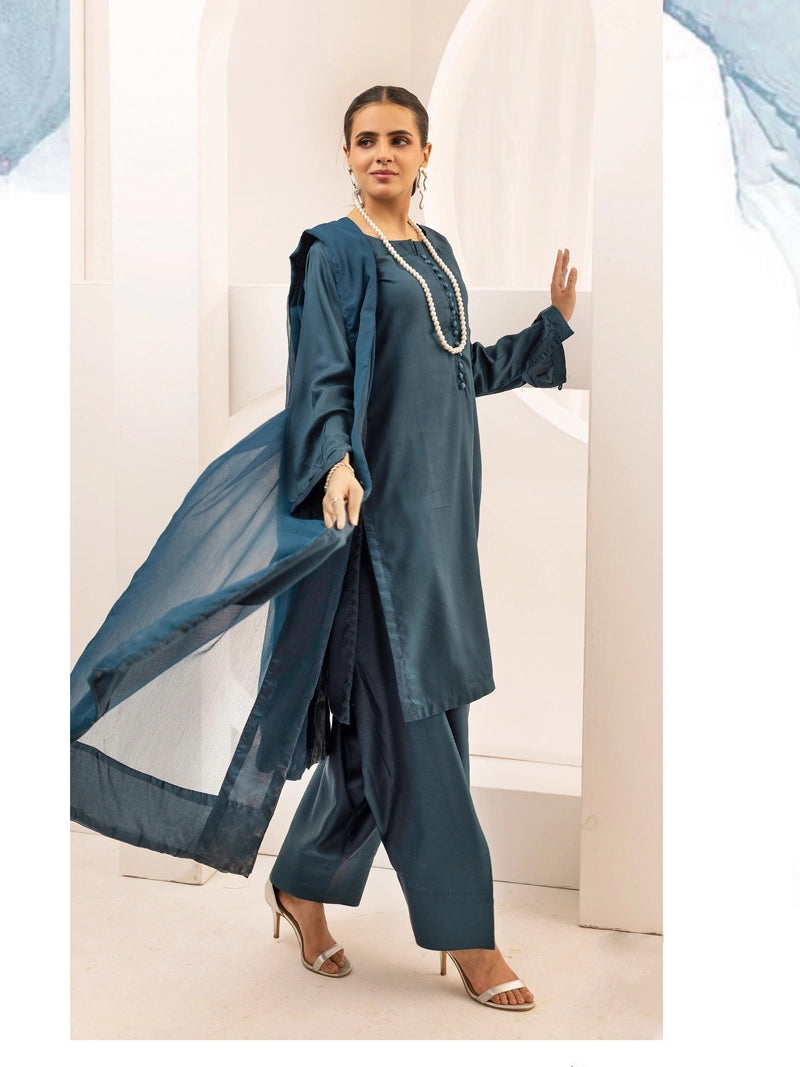 Simrans Farshi Mummy & Me Ladies Teal Viscose Outfit - Desi Posh