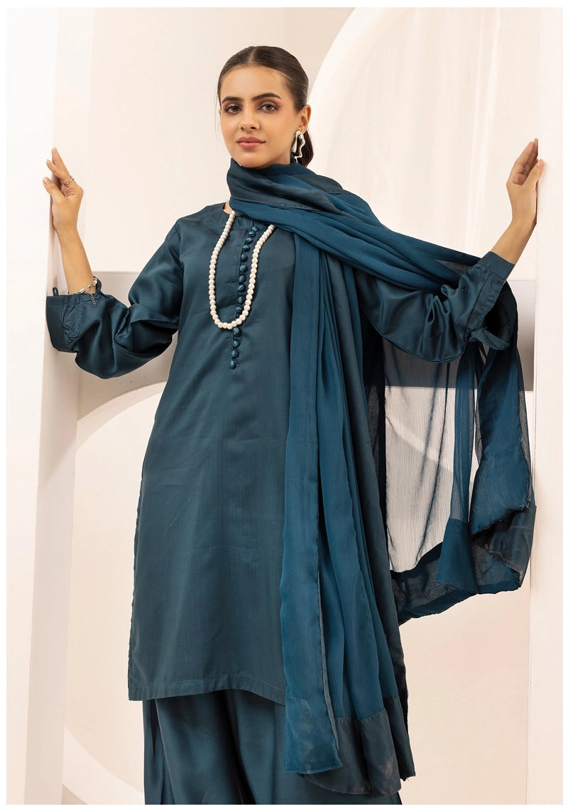 Simrans Farshi Mummy & Me Ladies Teal Viscose Outfit - Desi Posh