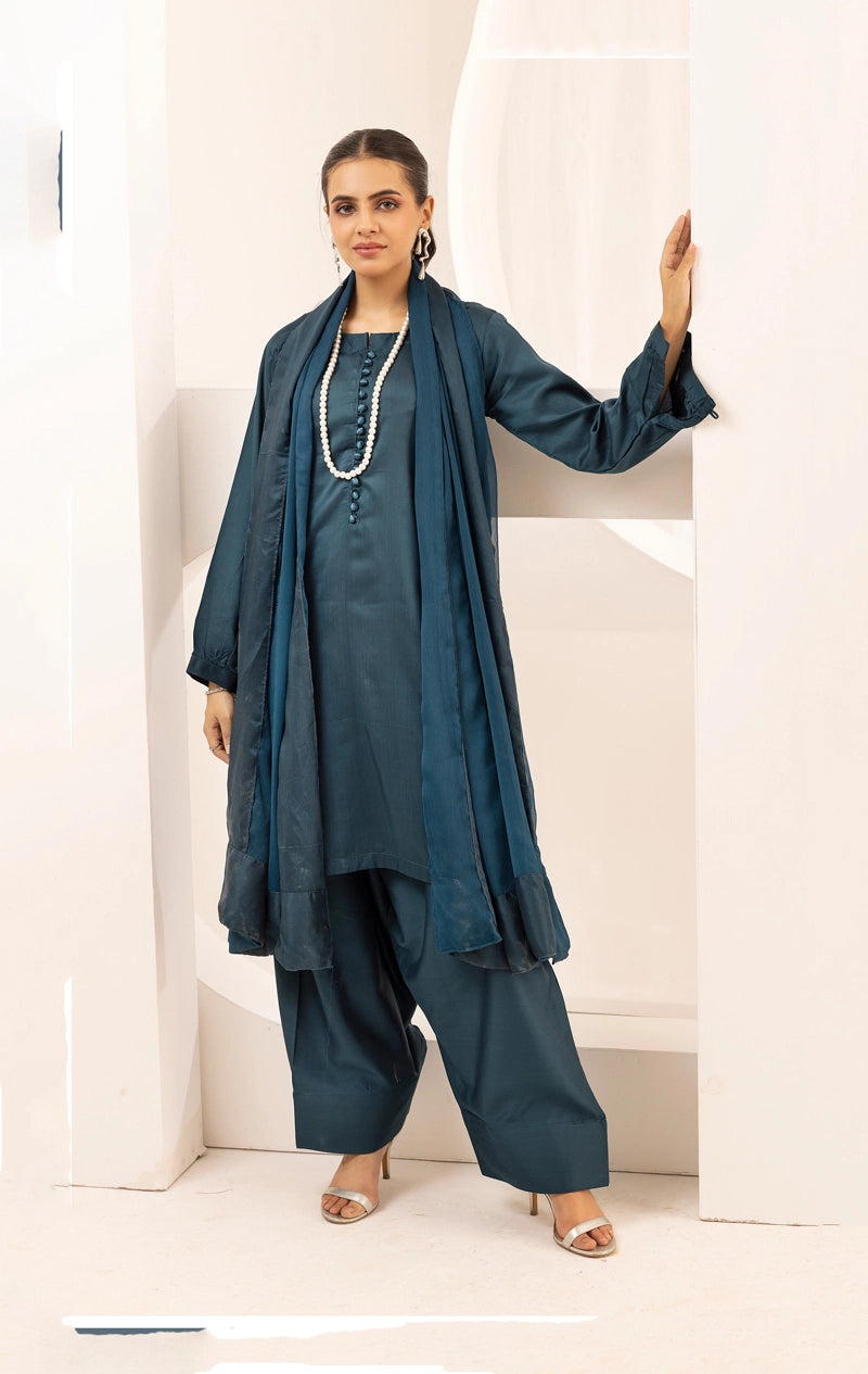 Simrans Farshi Mummy & Me Ladies Teal Viscose Outfit - Desi Posh