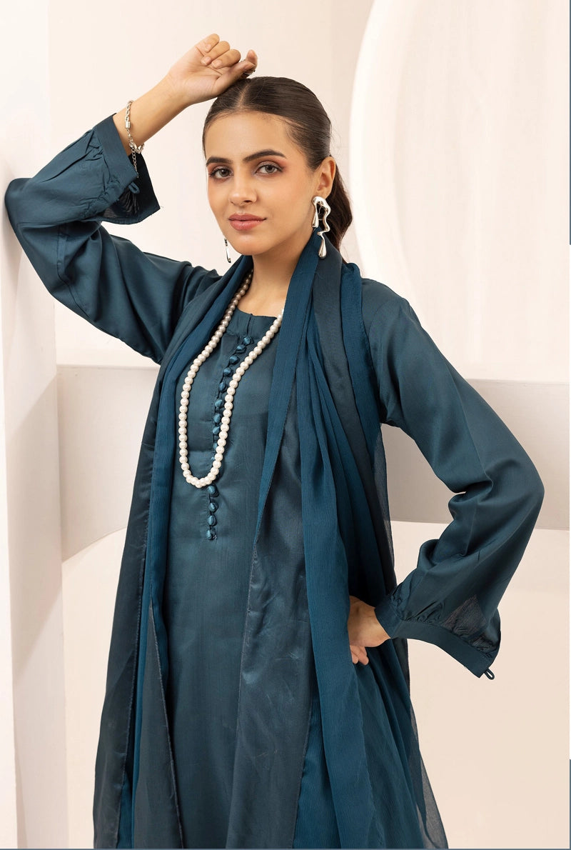 Simrans Farshi Mummy & Me Ladies Teal Viscose Outfit - Desi Posh