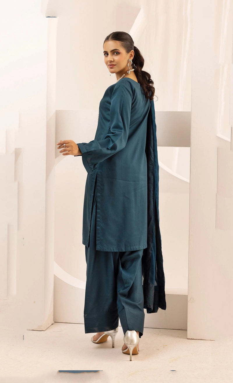 Simrans Farshi Mummy & Me Ladies Teal Viscose Outfit - Desi Posh