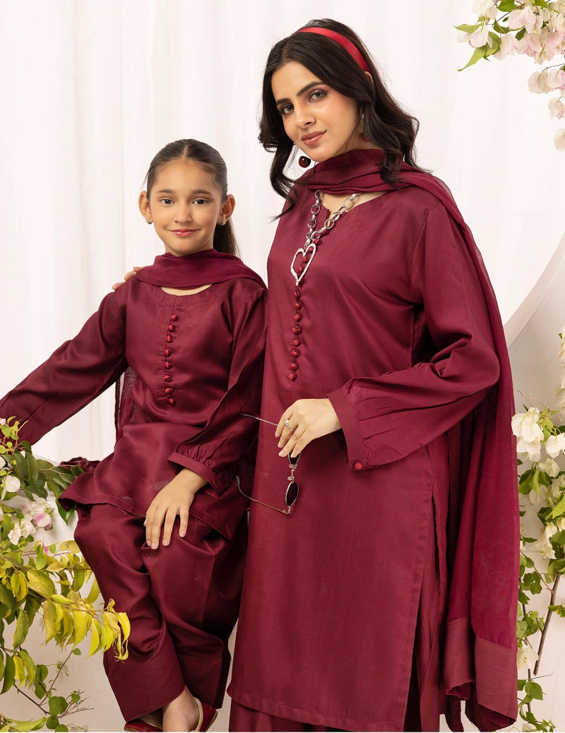 Simrans Farshi Mummy & Me Ladies Maroon Viscose Outfit