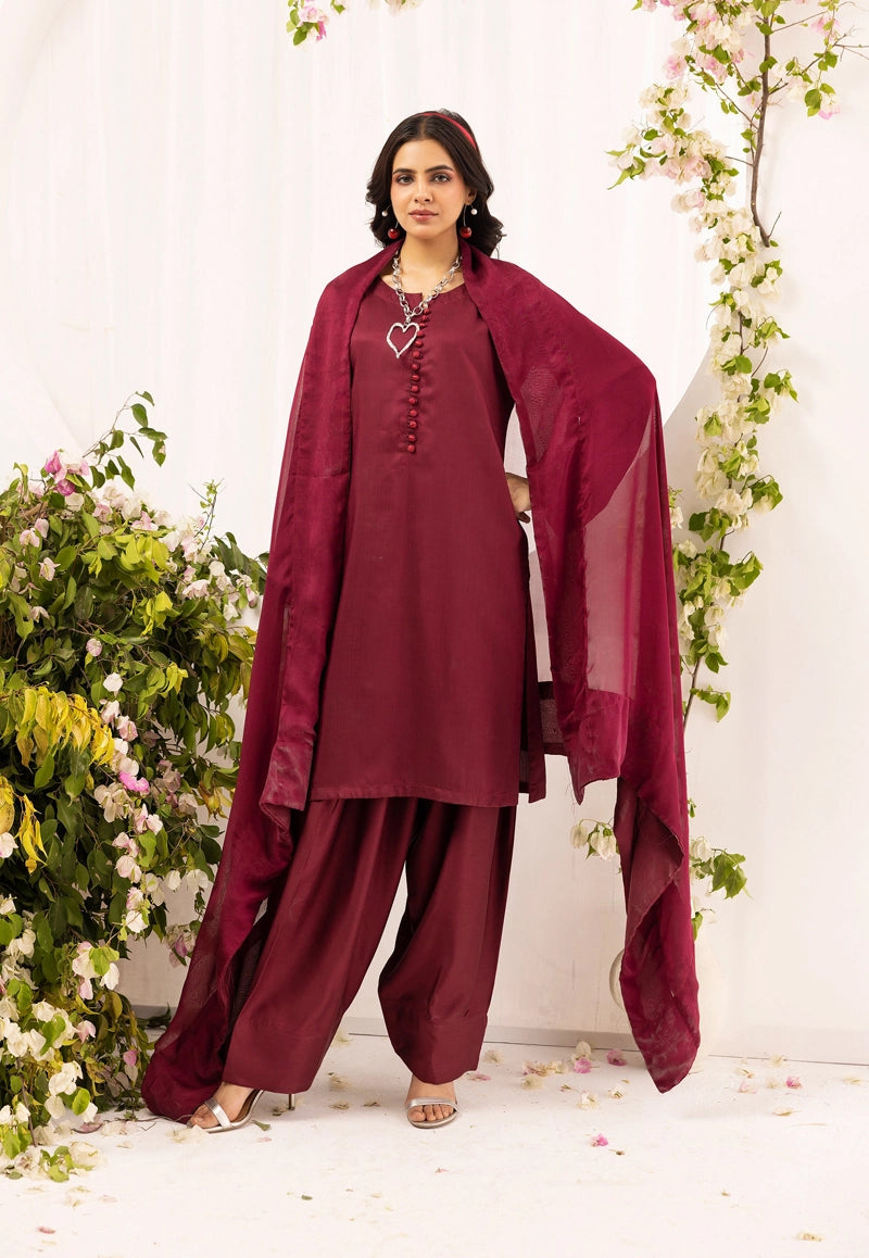 Simrans Farshi Mummy & Me Ladies Maroon Viscose Outfit