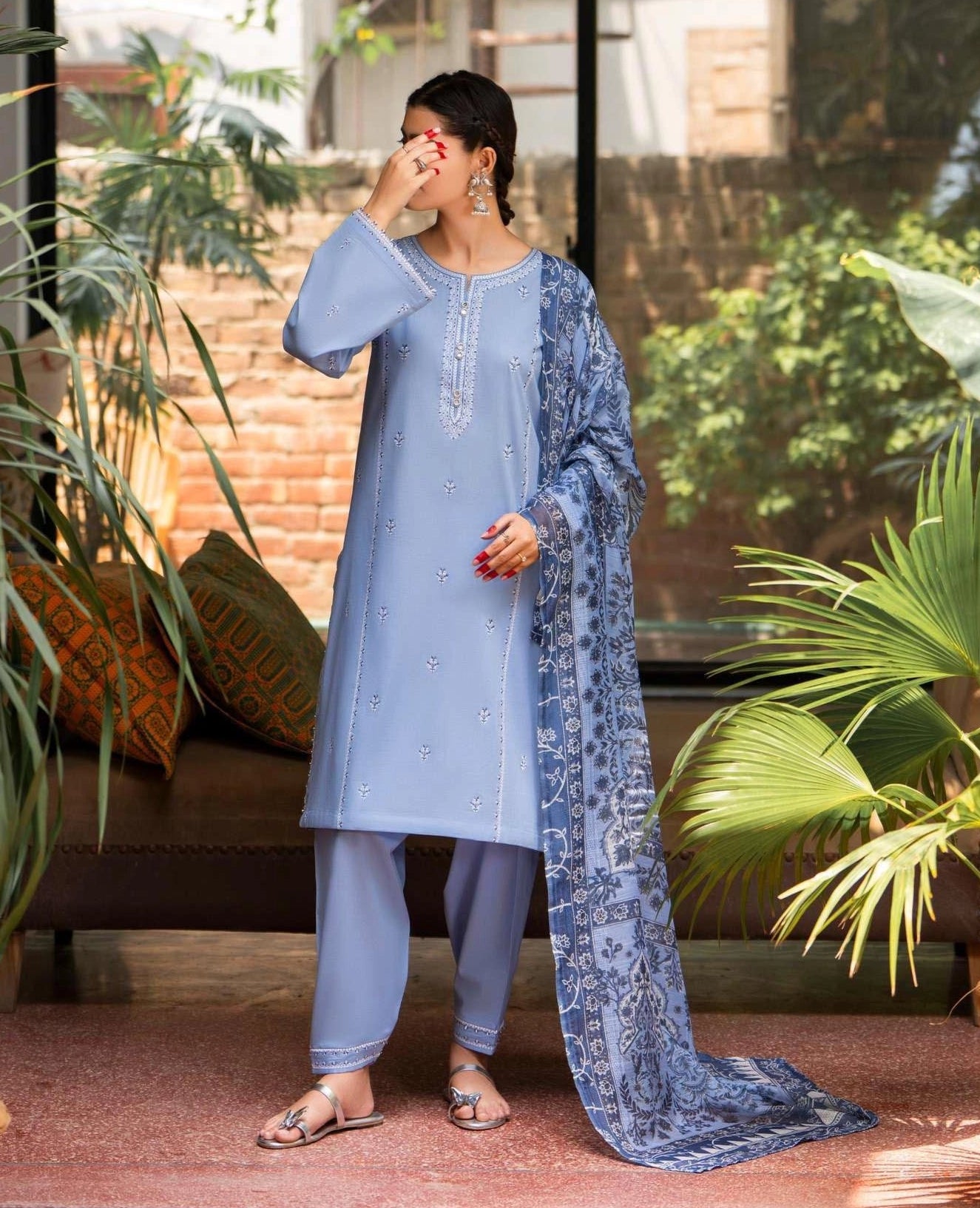 Sirf Tumhari Eid Special Little Sky Embroidered Suit with Farshi Salwar - Desi Posh