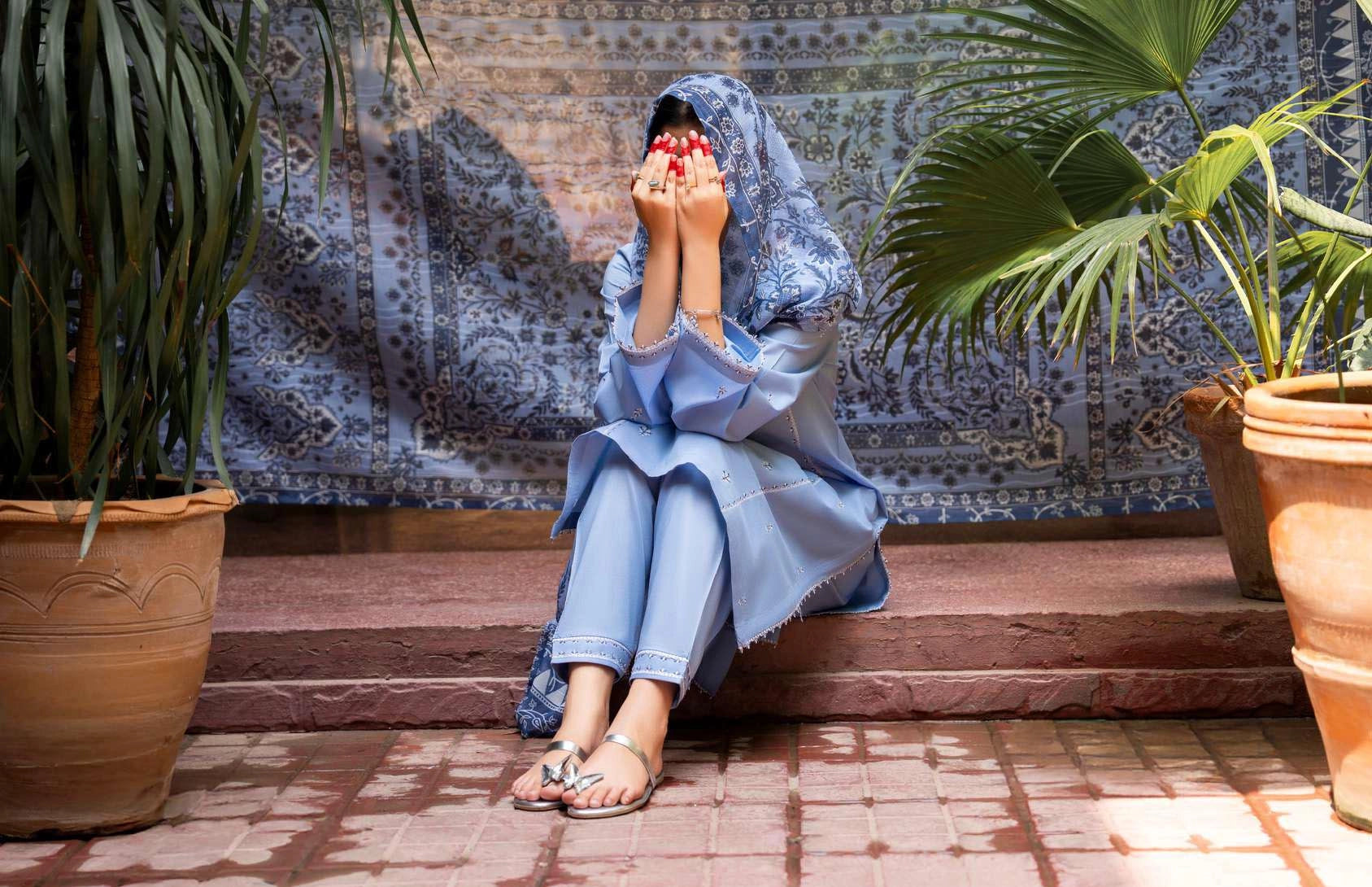 Sirf Tumhari Eid Special Little Sky Embroidered Suit with Farshi Salwar - Desi Posh