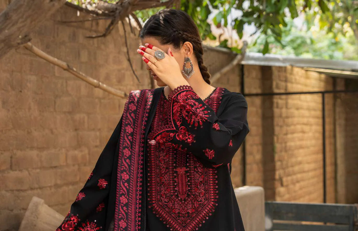 Sirf Tumhari Summer Special Black Classic Embroidered Suit with Embroidered Farshi Salwar - Desi Posh