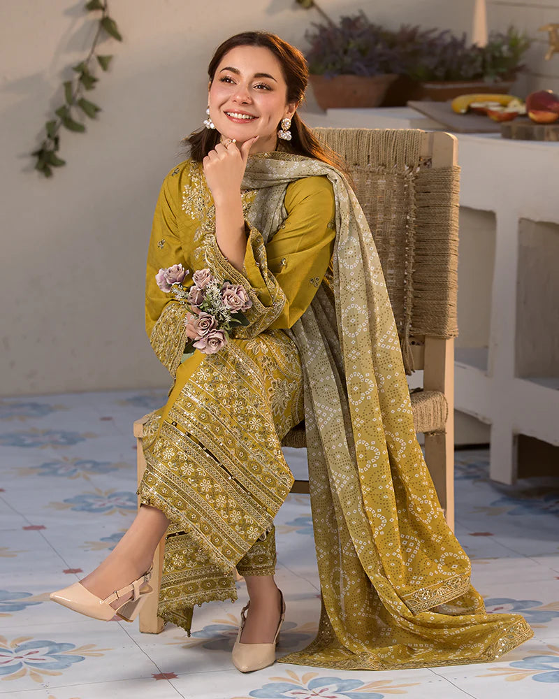 Janaan Premium Jacquard Eid Edit 3 Piece Outfit AL998 - Desi Posh