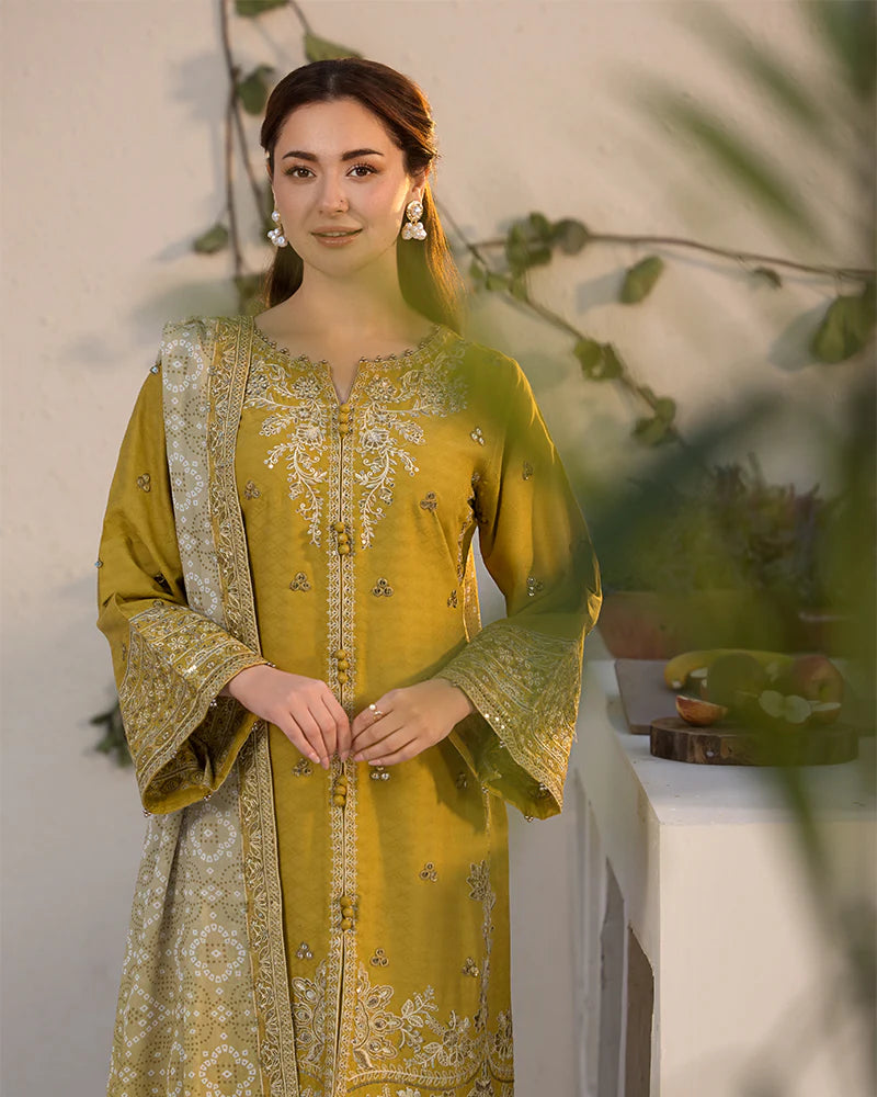Janaan Premium Jacquard Eid Edit 3 Piece Outfit AL998 - Desi Posh