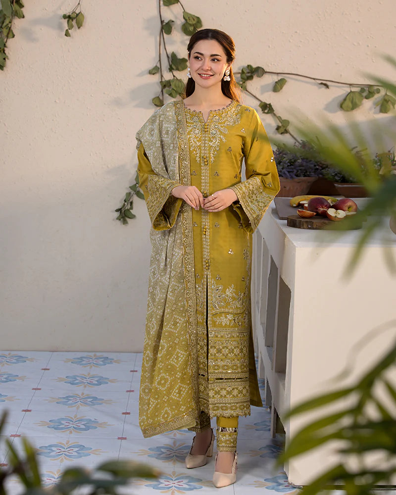 Janaan Premium Jacquard Eid Edit 3 Piece Outfit AL998 - Desi Posh