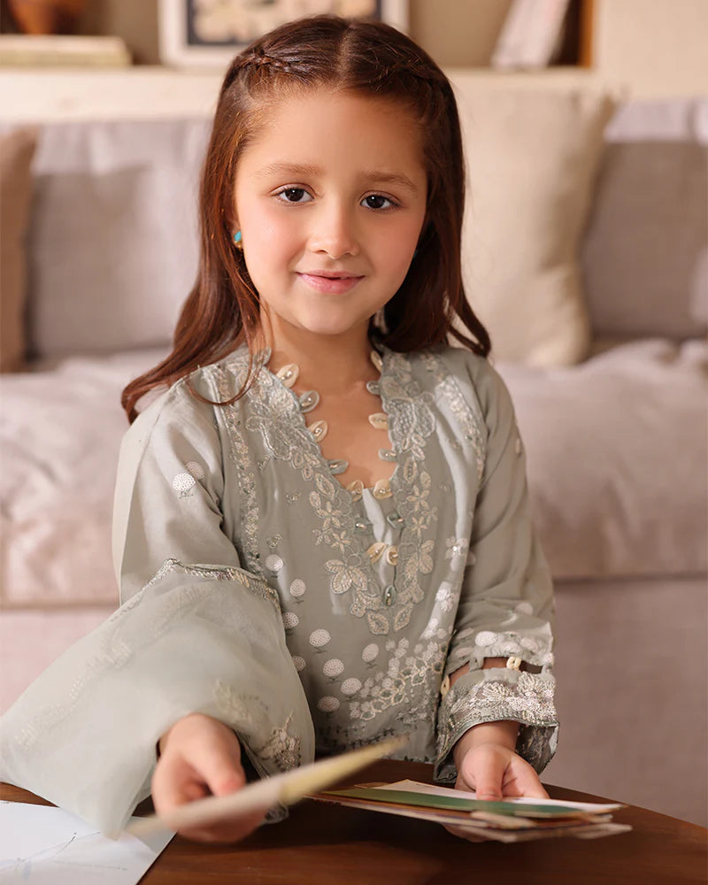 Ally's Mummy & Me Girls Chikan Embroidered Eid Outfit AL990K - Desi Posh