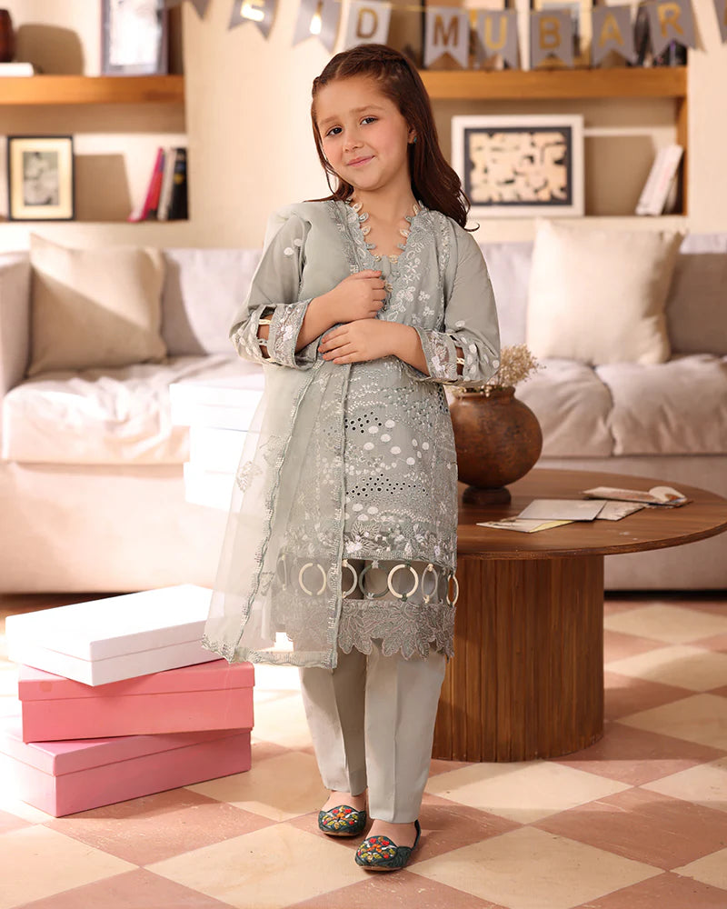 Ally's Mummy & Me Girls Chikan Embroidered Eid Outfit AL990K - Desi Posh