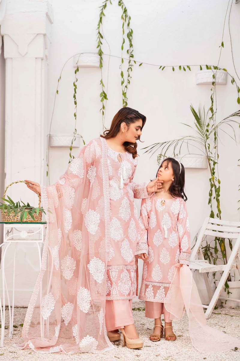 Jannat 2.0 Pink Ladies Mummy & Me 3 Piece Suit With Net Dupatta - Desi Posh