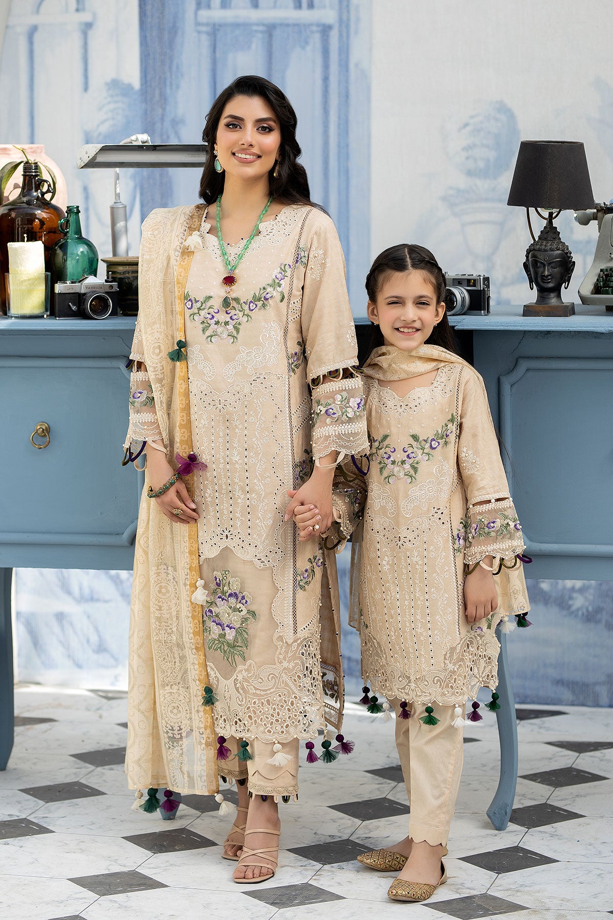 Ally's Mummy & Me Festive Jacquard Girls Eid Suit AL827K - Desi Posh