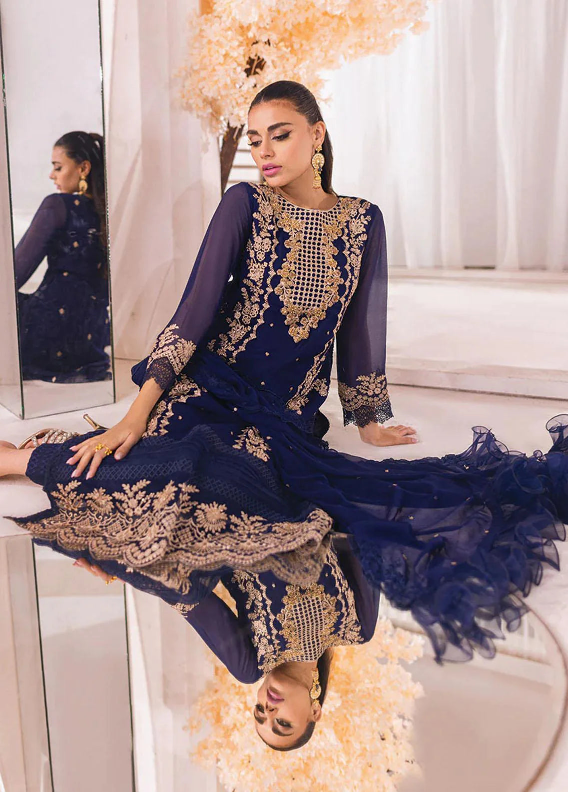 Azure Designer Luxe Embroidered Eden Dew 3 Piece Eid Outfit - Desi Posh