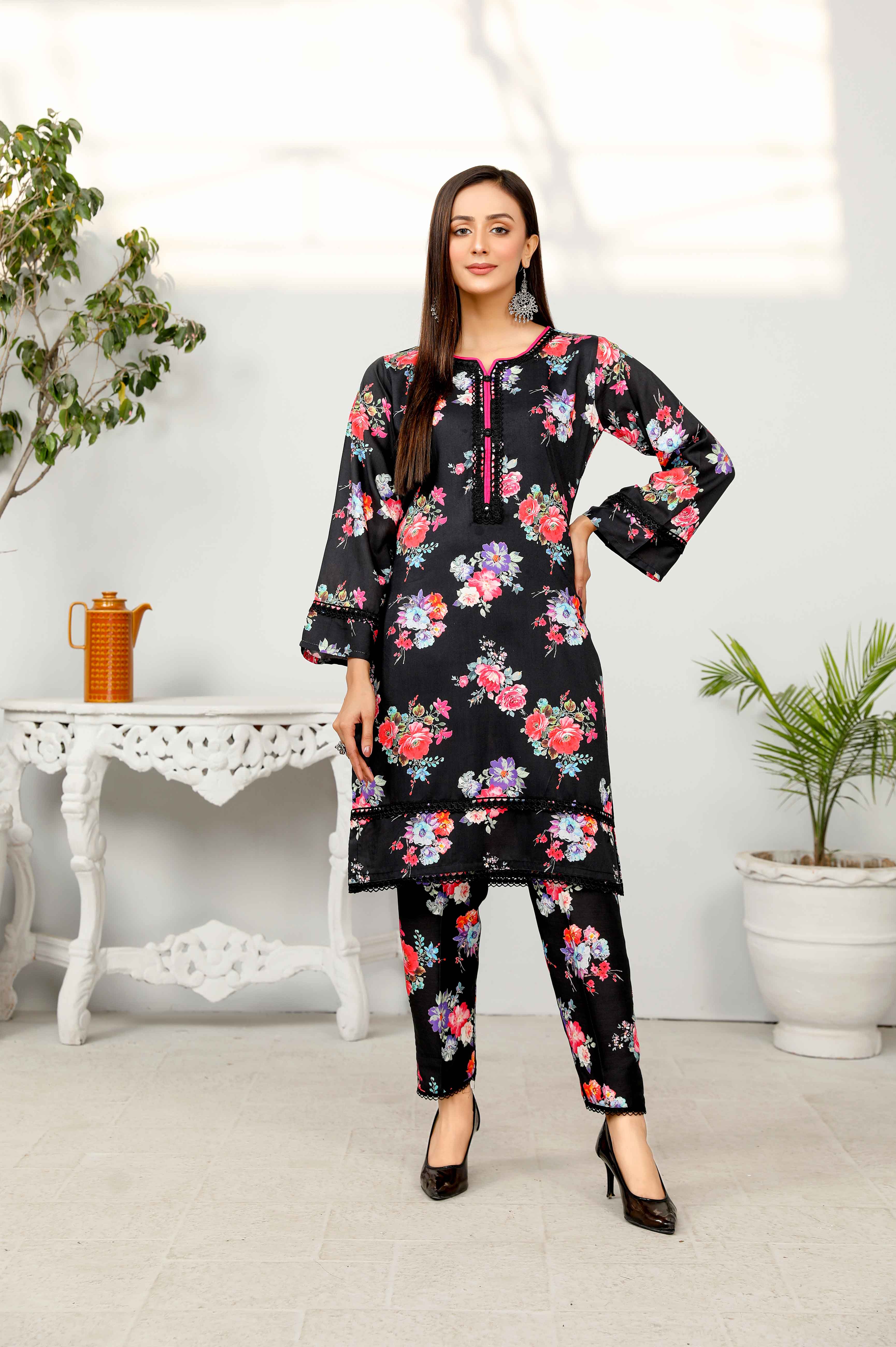 Flora Printed 3 Piece Winter Linen Salwar Kameez Al12 - Desi Posh