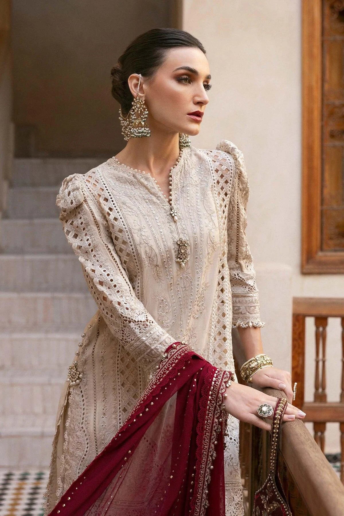Maria B D-2511-B Inspired Chikan Embroidered 3 Piece Outfit With Farshi Salwar