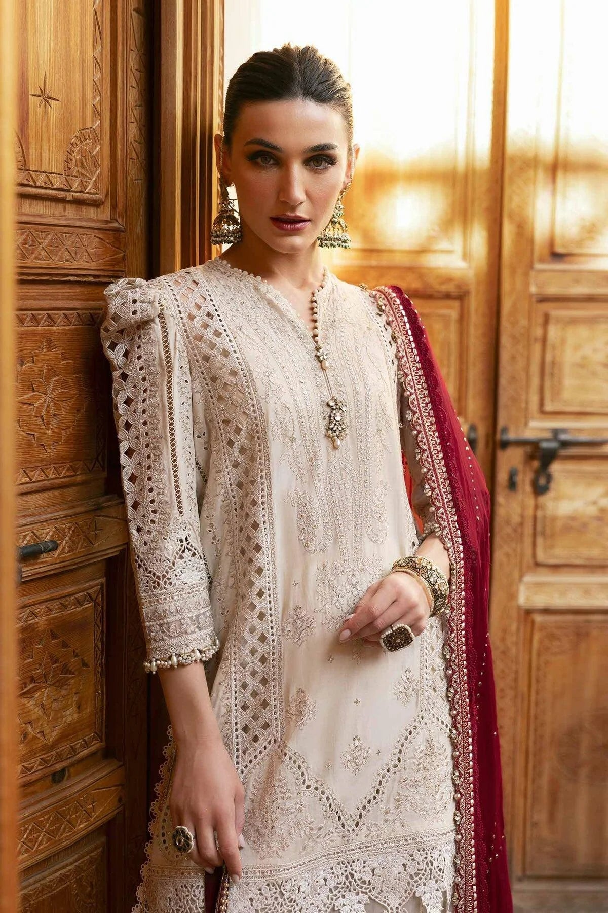 Maria B D-2511-B Inspired Chikan Embroidered 3 Piece Outfit With Farshi Salwar