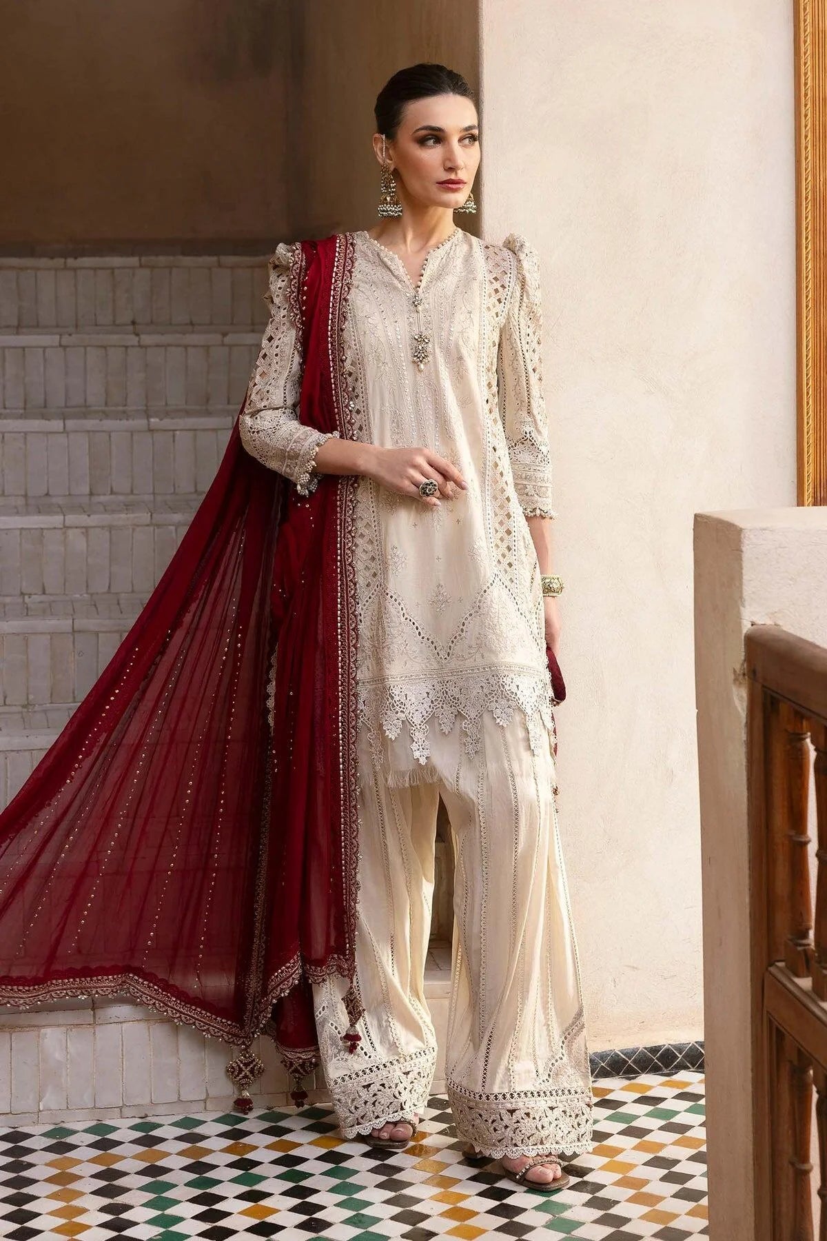 Maria B D-2511-B Inspired Chikan Embroidered 3 Piece Outfit With Farshi Salwar