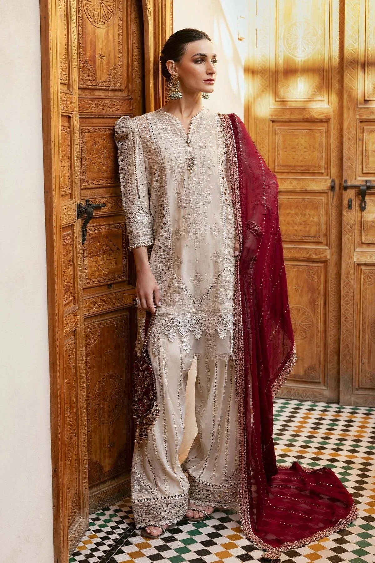 Maria B D-2511-B Inspired Chikan Embroidered 3 Piece Outfit With Farshi Salwar