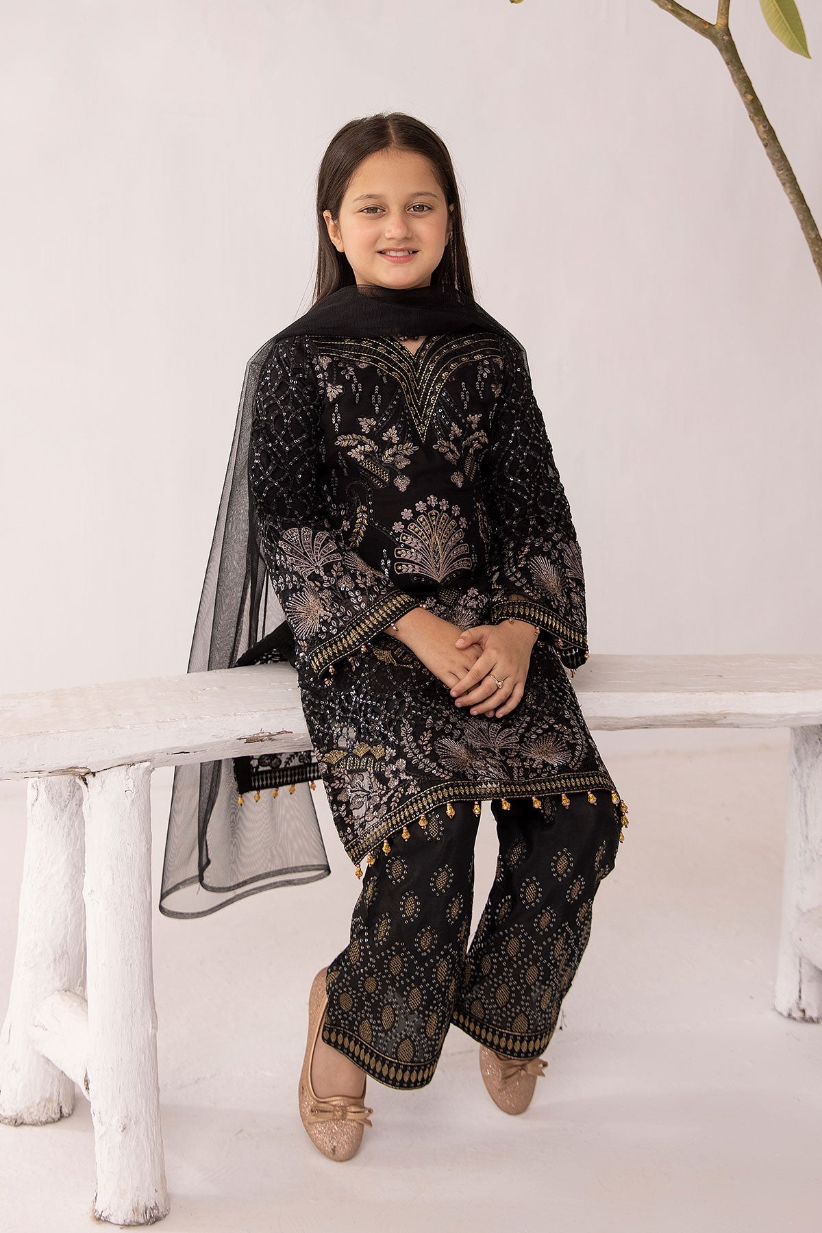 Flossie Day Dream Black Mummy & Me Girls Wedding Outfit - Desi Posh