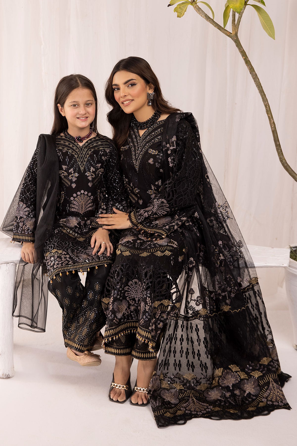 Flossie Day Dream Black Mummy & Me Girls Wedding Outfit - Desi Posh