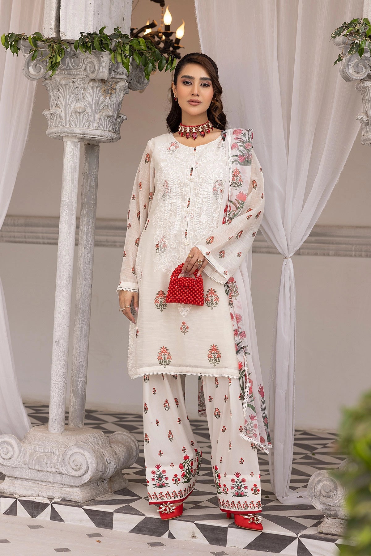 Ethnic Inspired Eid Silk Monal Suit With Printed Farshi Salwar MNRK7 - Desi Posh