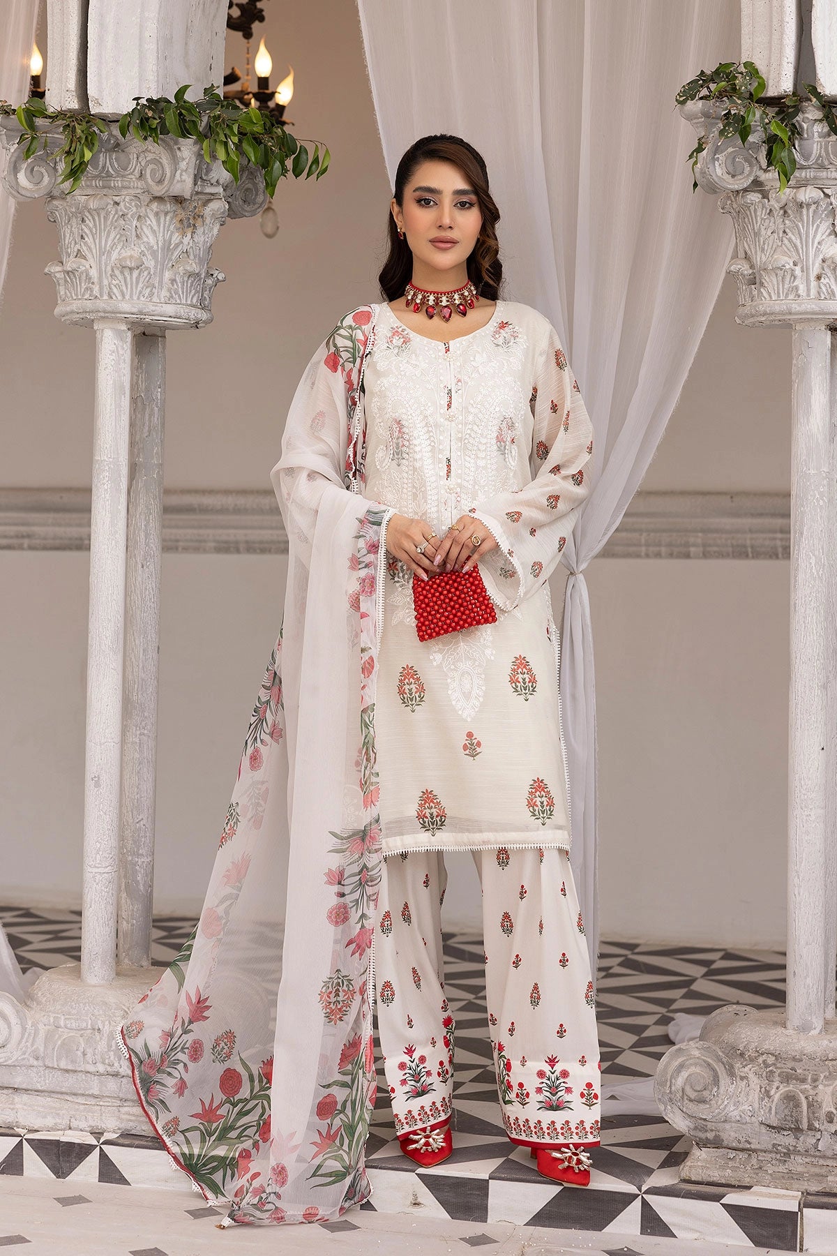 Ethnic Inspired Eid Silk Monal Suit With Printed Farshi Salwar MNRK7 - Desi Posh