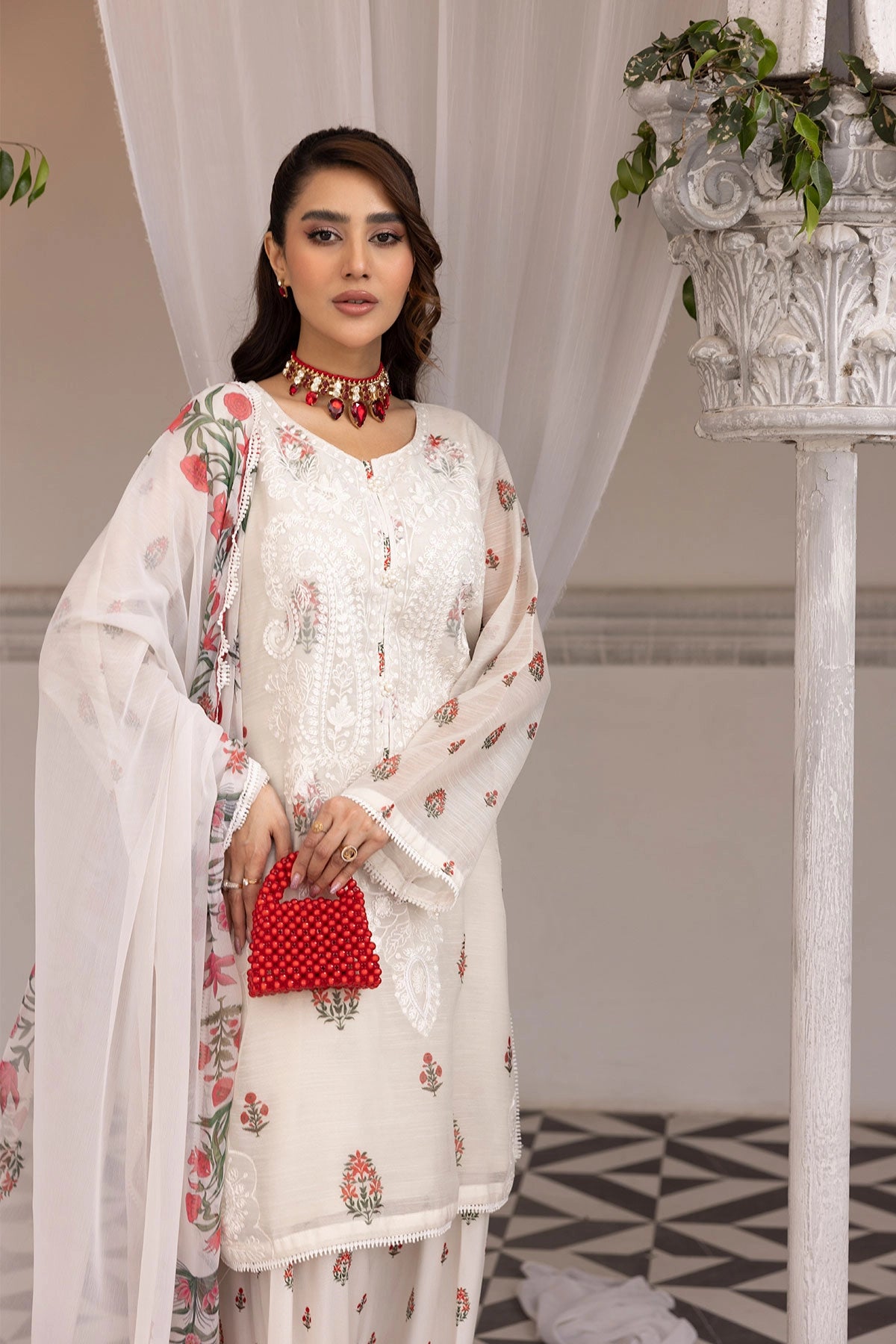 Ethnic Inspired Eid Silk Monal Suit With Printed Farshi Salwar MNRK7 - Desi Posh