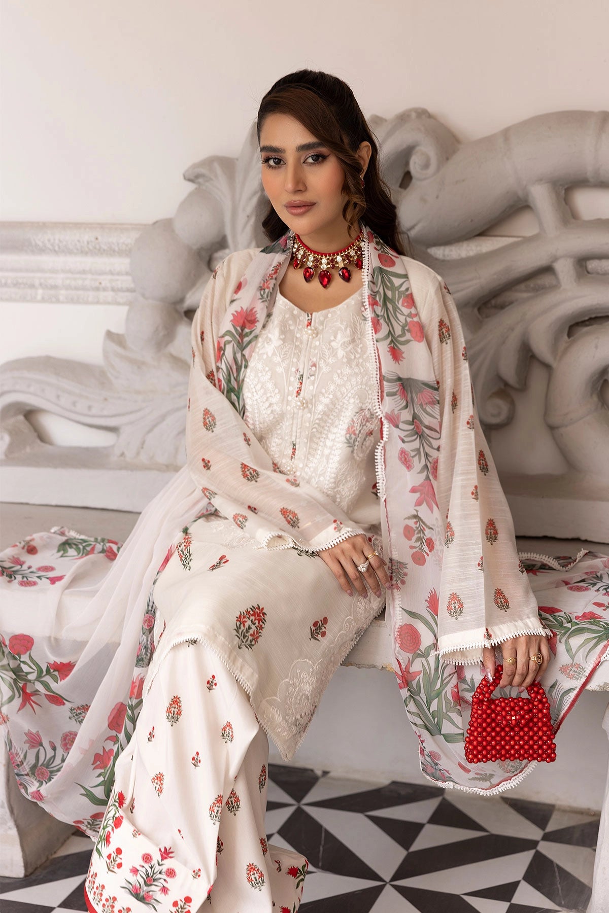 Ethnic Inspired Eid Silk Monal Suit With Printed Farshi Salwar MNRK7 - Desi Posh