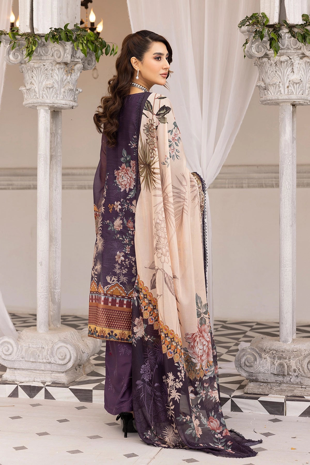 Ethnic Inspired Eid Silk Monal Suit With Palazzo Trousers Purple MNRK10 - Desi Posh